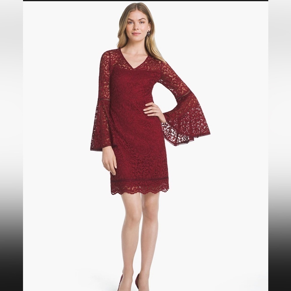 White House black market Bell-Sleeve Lace Shift Dress Z160‎ - Picture 2 of 13
